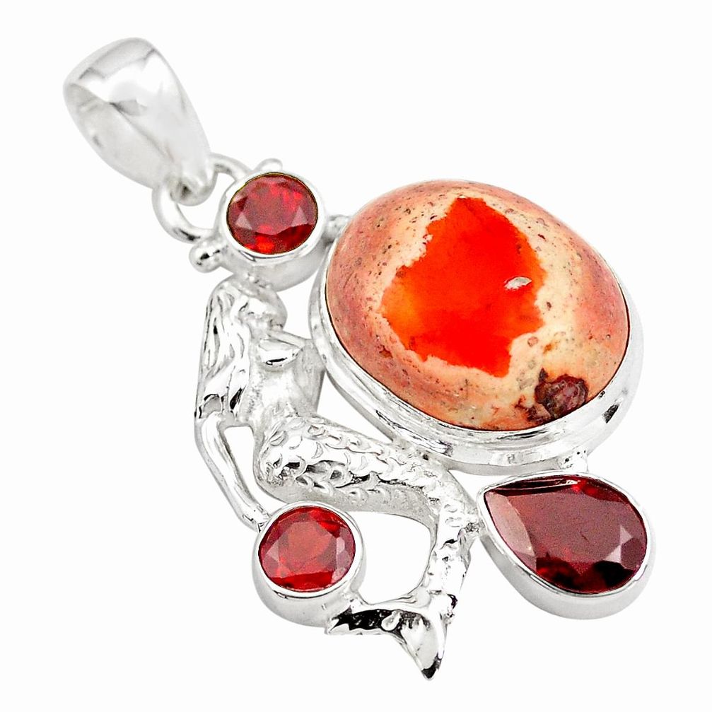 16.93cts natural orange mexican fire opal silver fairy mermaid pendant p78081