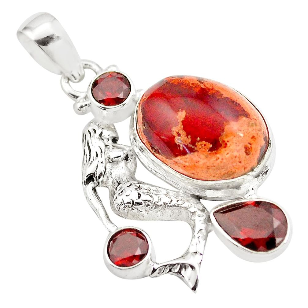 16.46cts natural orange mexican fire opal silver fairy mermaid pendant p78086