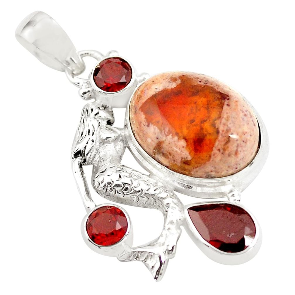16.93cts natural orange mexican fire opal silver fairy mermaid pendant p78096