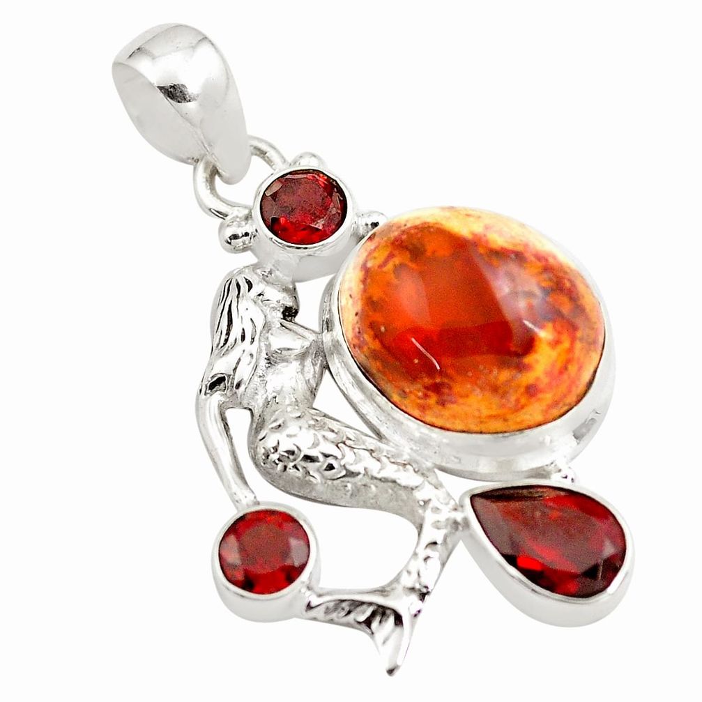 15.76cts natural orange mexican fire opal silver fairy mermaid pendant p78101
