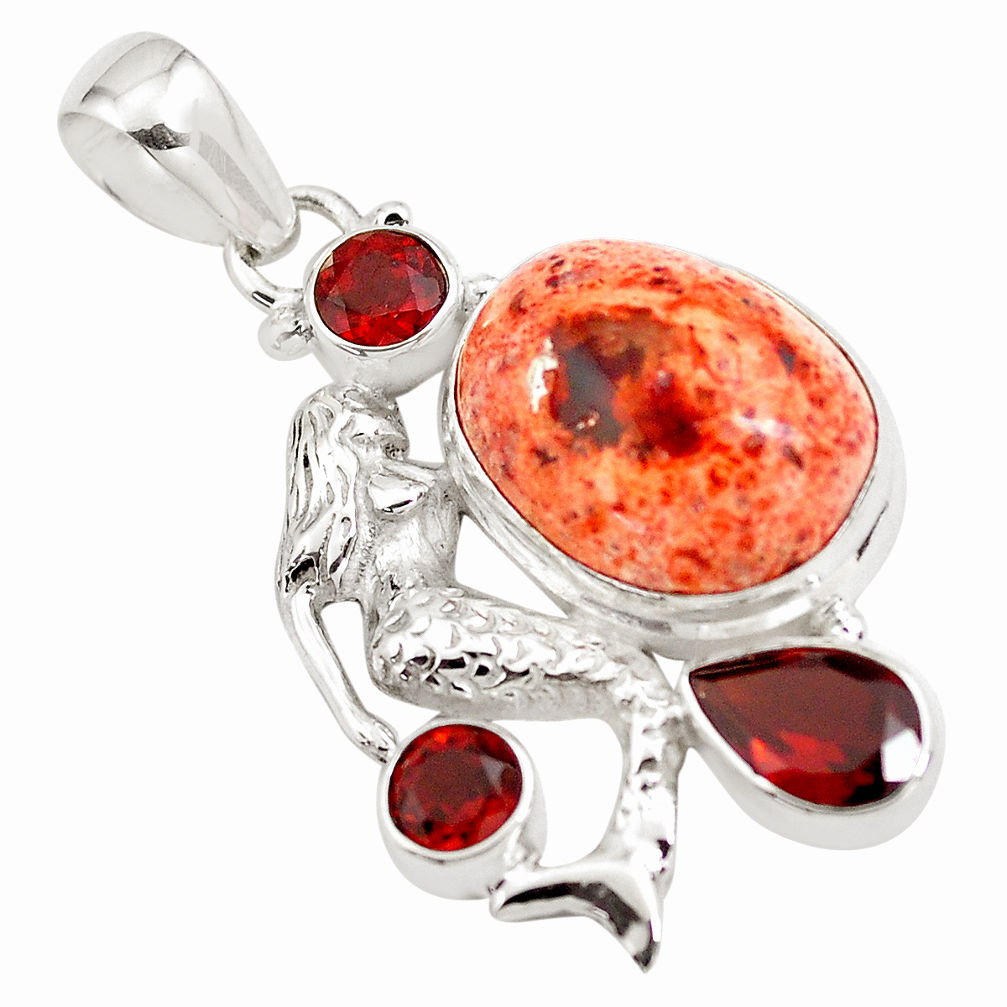 17.36cts natural orange mexican fire opal silver fairy mermaid pendant p78103