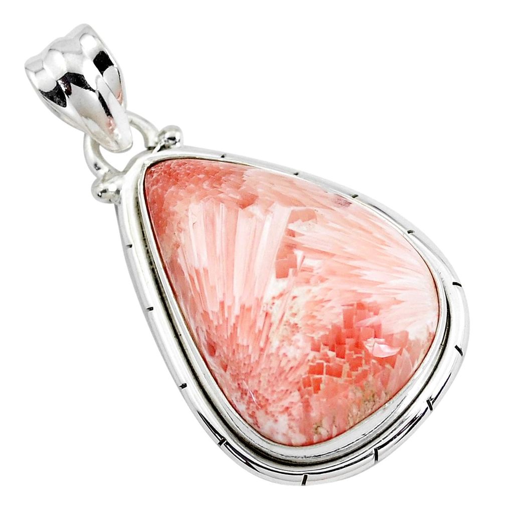 18.15cts natural orange scolecite high vibration crystal silver pendant p40926