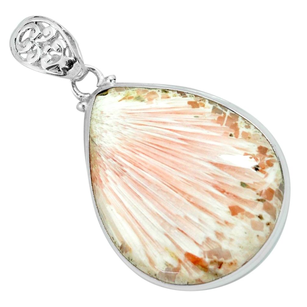 29.34cts natural orange scolecite high vibration crystal silver pendant p66289