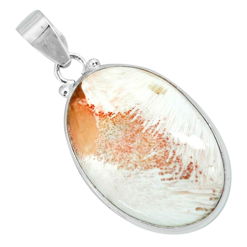 20.51cts natural orange scolecite high vibration crystal silver pendant p66297