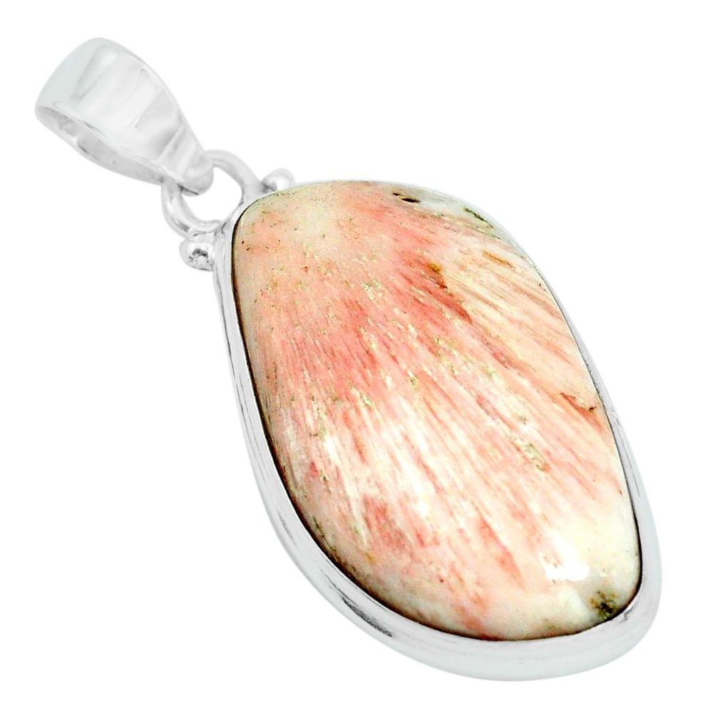 22.87cts natural orange scolecite high vibration crystal silver pendant p66364