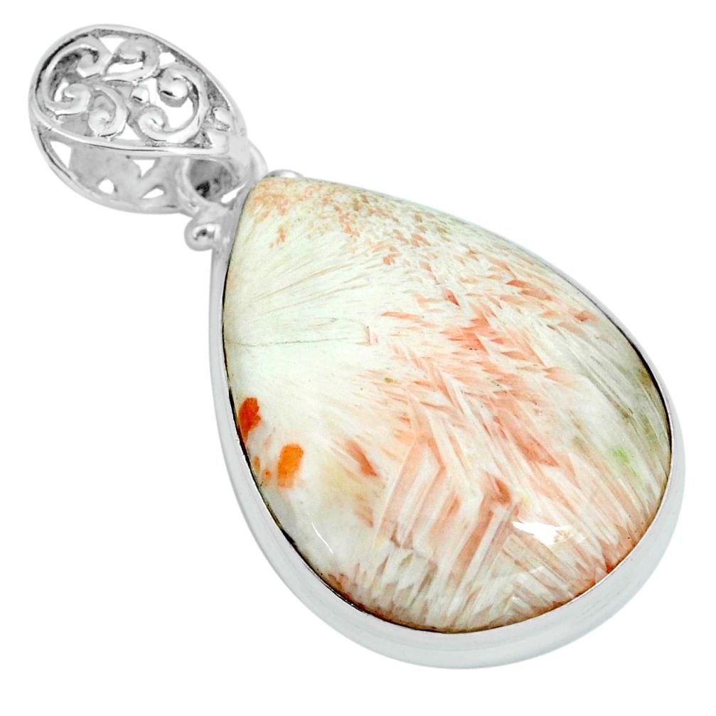 25.28cts natural orange scolecite high vibration crystal silver pendant p66366