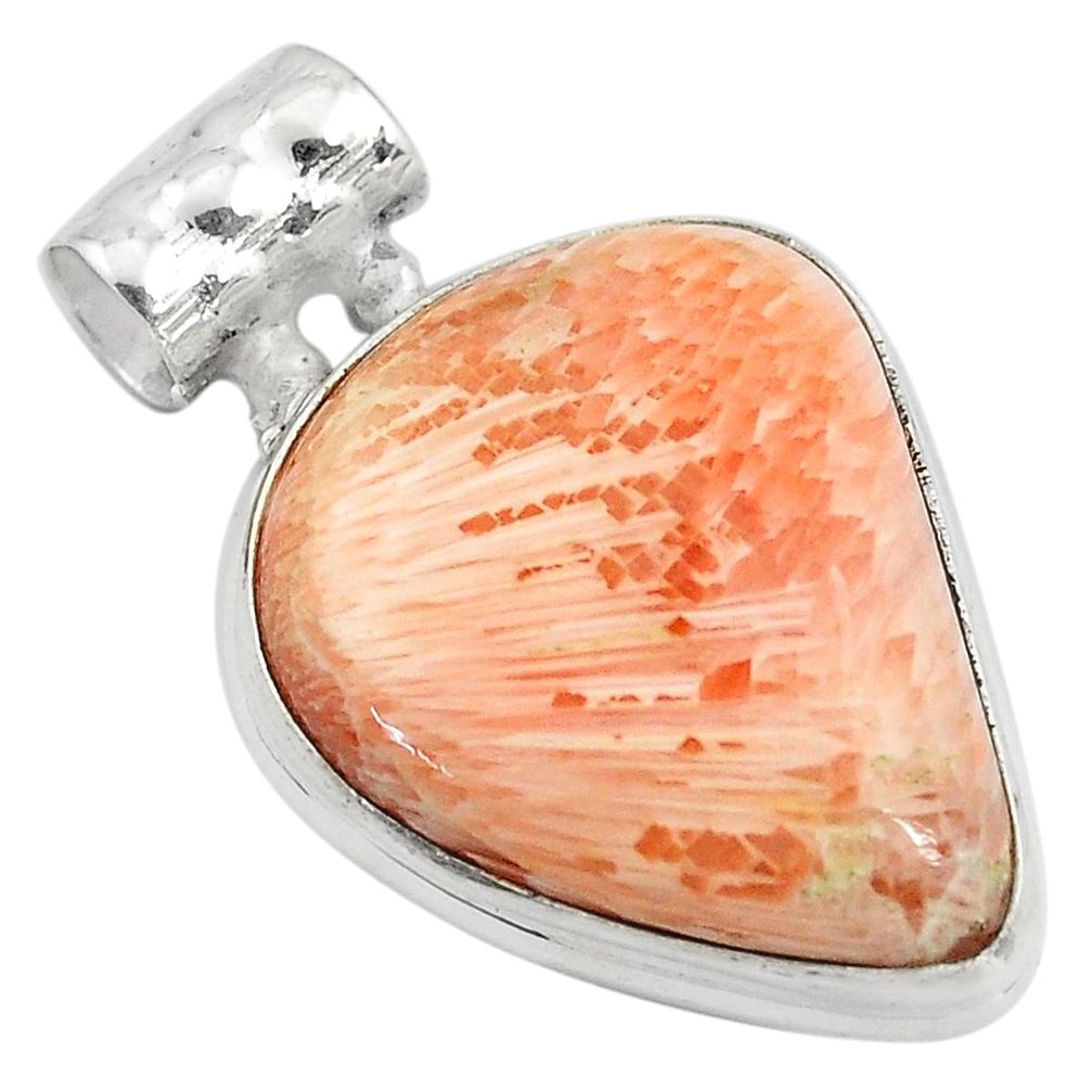 18.15cts natural orange scolecite high vibration crystal silver pendant p85090