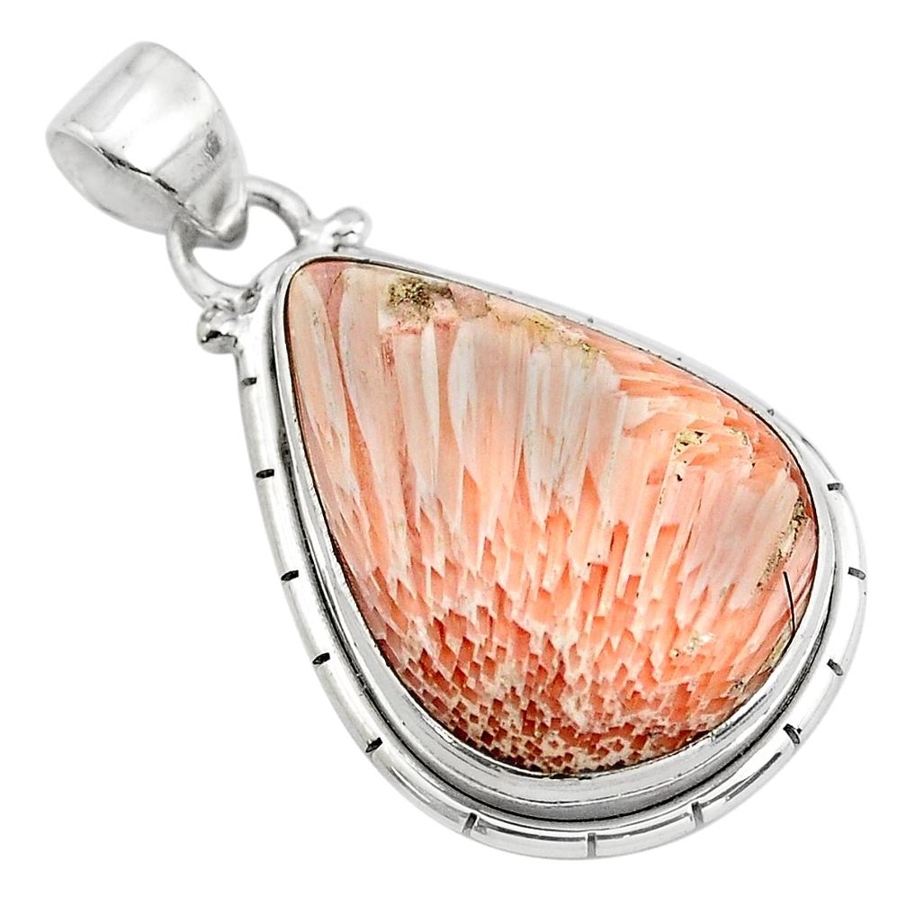 17.57cts natural orange scolecite high vibration crystal silver pendant p85094