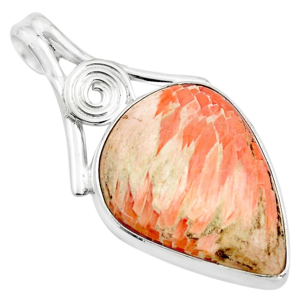 17.22cts natural orange scolecite high vibration crystal silver pendant p85103