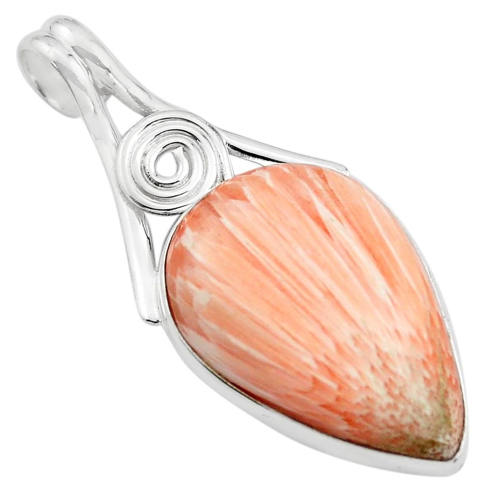 19.07cts natural orange scolecite high vibration crystal silver pendant p85118