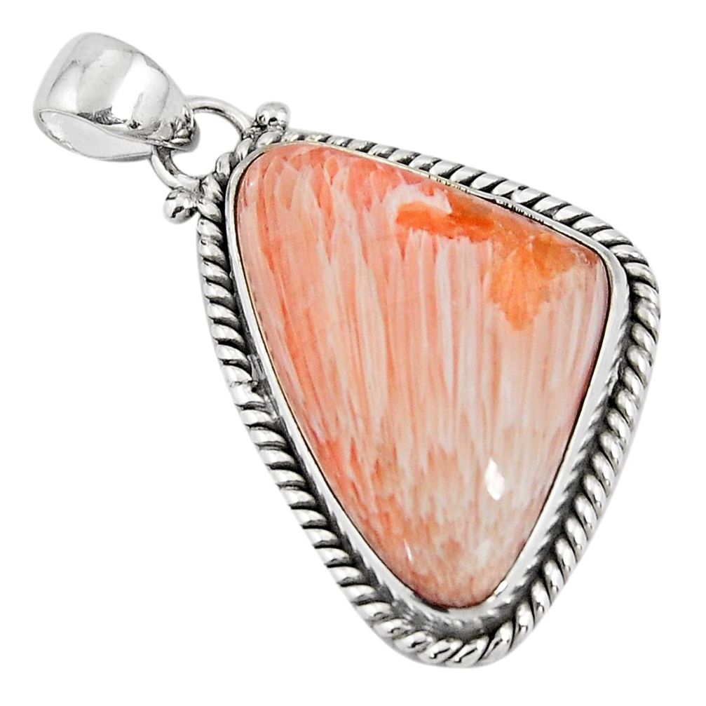 21.48cts natural orange scolecite high vibration crystal silver pendant p90465