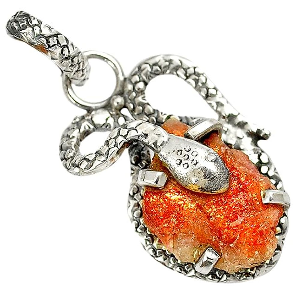 Natural orange sunstone rough 925 sterling silver snake pendant jewelry h96342