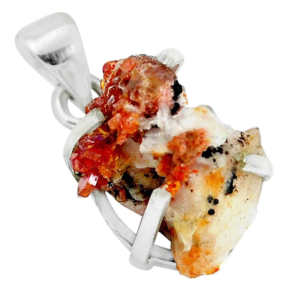 12.55cts natural orange vanadinite morocco 925 sterling silver pendant p34241