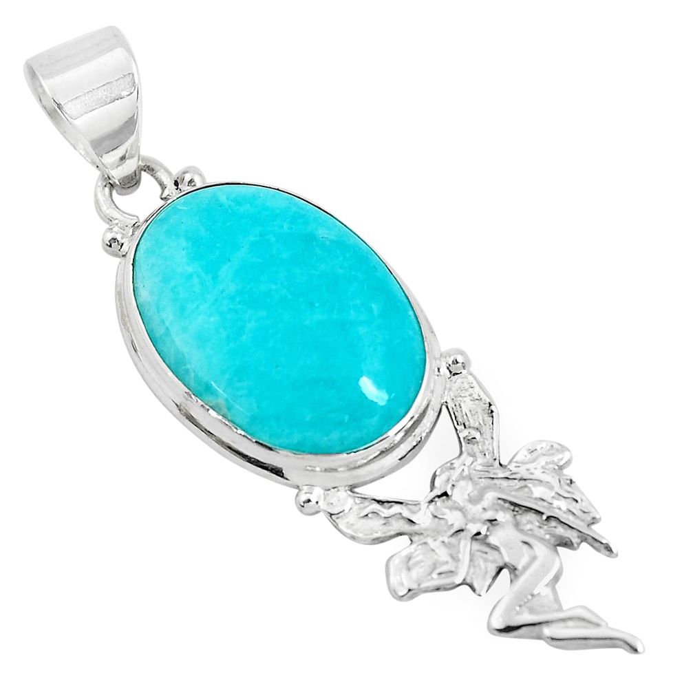 14.45cts natural peruvian amazonite 925 silver angel wings fairy pendant d31021