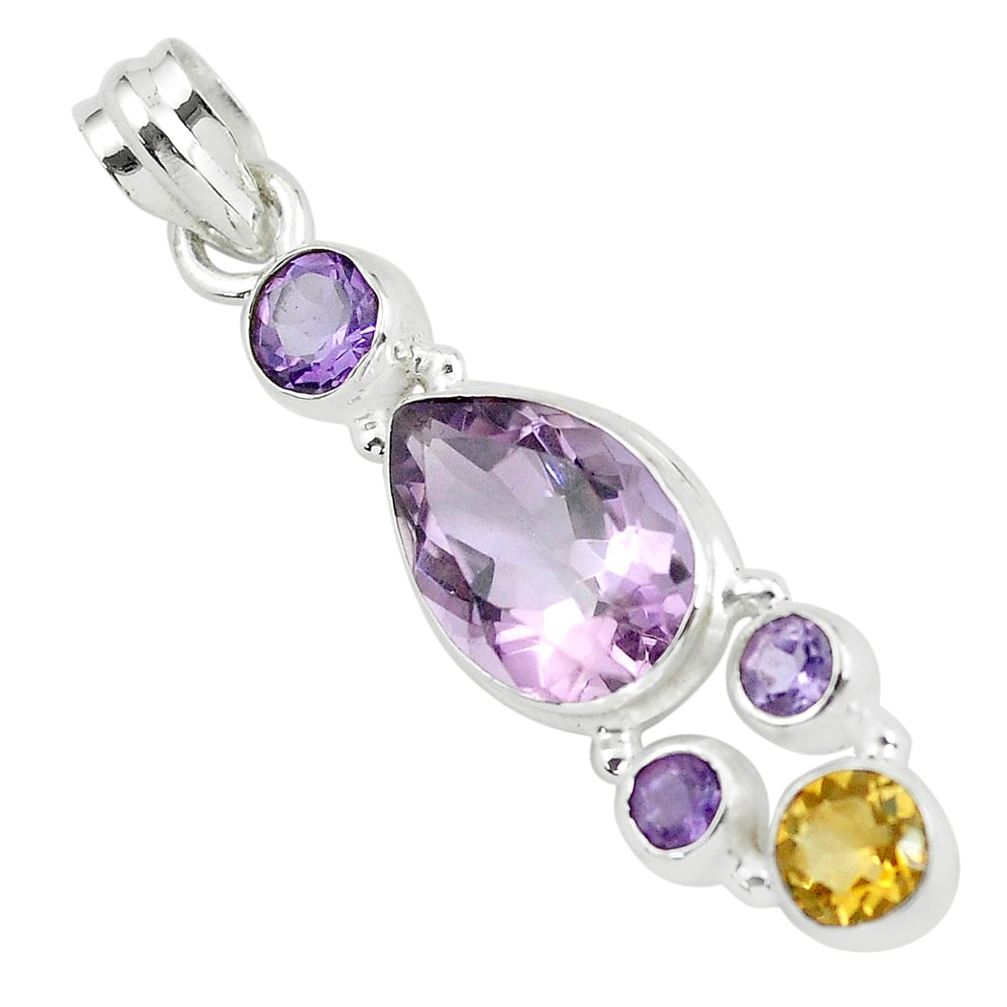 8.44cts natural pink amethyst yellow citrine 925 sterling silver pendant p59298