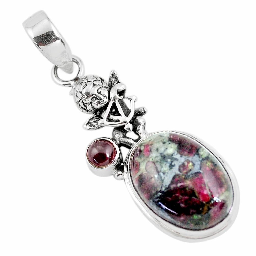 13.79cts natural pink eudialyte 925 silver cupid angel wings pendant p56857
