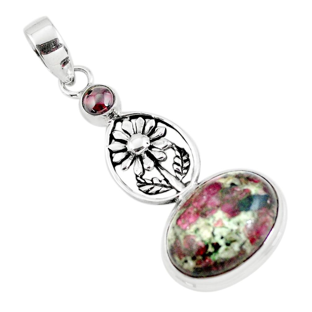 13.28cts natural pink eudialyte garnet 925 sterling silver flower pendant p56859