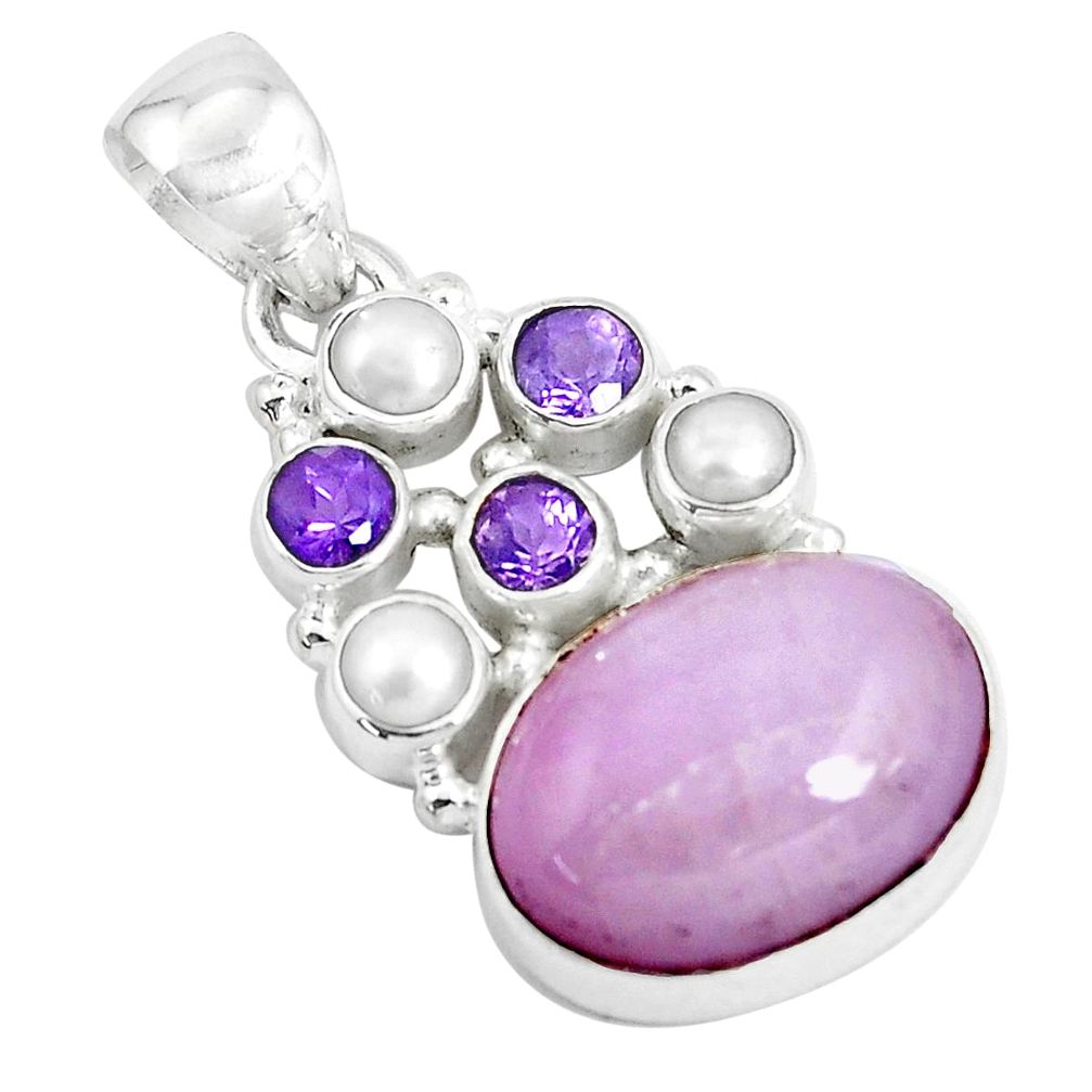 15.47cts natural pink kunzite amethyst pearl 925 sterling silver pendant d31250