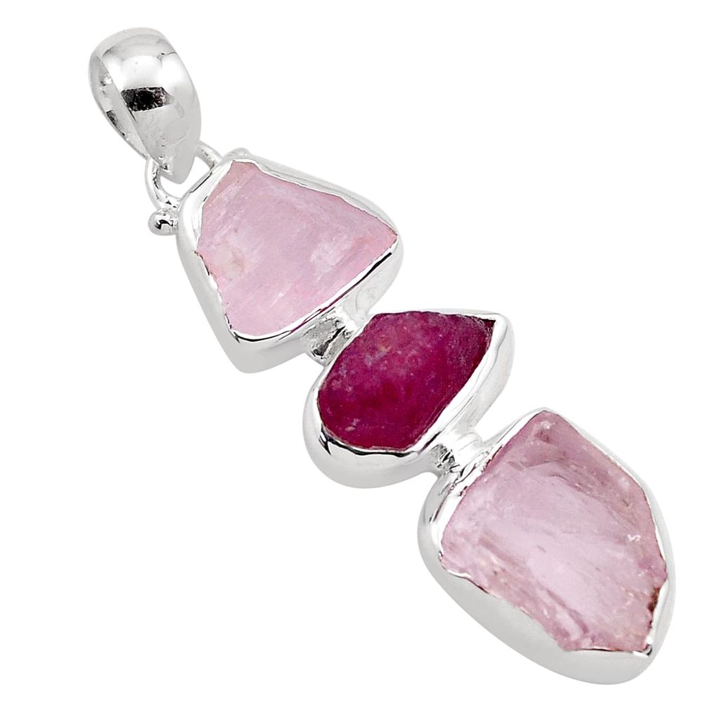 15.55cts natural pink kunzite rough ruby rough 925 silver pendant p88041