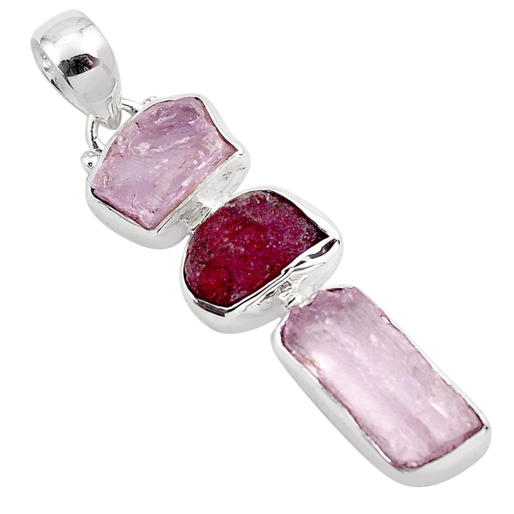 15.02cts natural pink kunzite rough ruby rough 925 silver pendant p88042