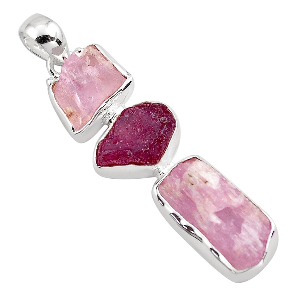 17.93cts natural pink kunzite rough ruby rough 925 silver pendant p88046