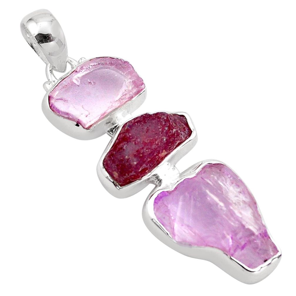 18.46cts natural pink kunzite rough ruby rough fancy 925 silver pendant p88049