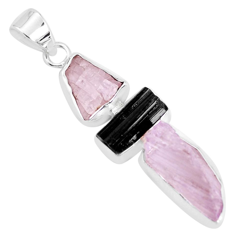 14.40cts natural pink kunzite rough tourmaline rough 925 silver pendant p35238