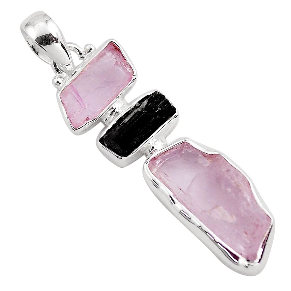 13.10cts natural pink kunzite rough tourmaline rough 925 silver pendant p88051