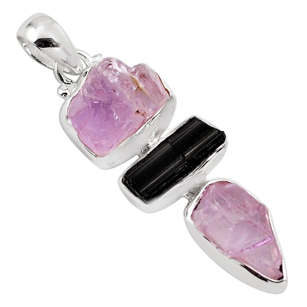 14.45cts natural pink kunzite rough tourmaline rough 925 silver pendant p88056