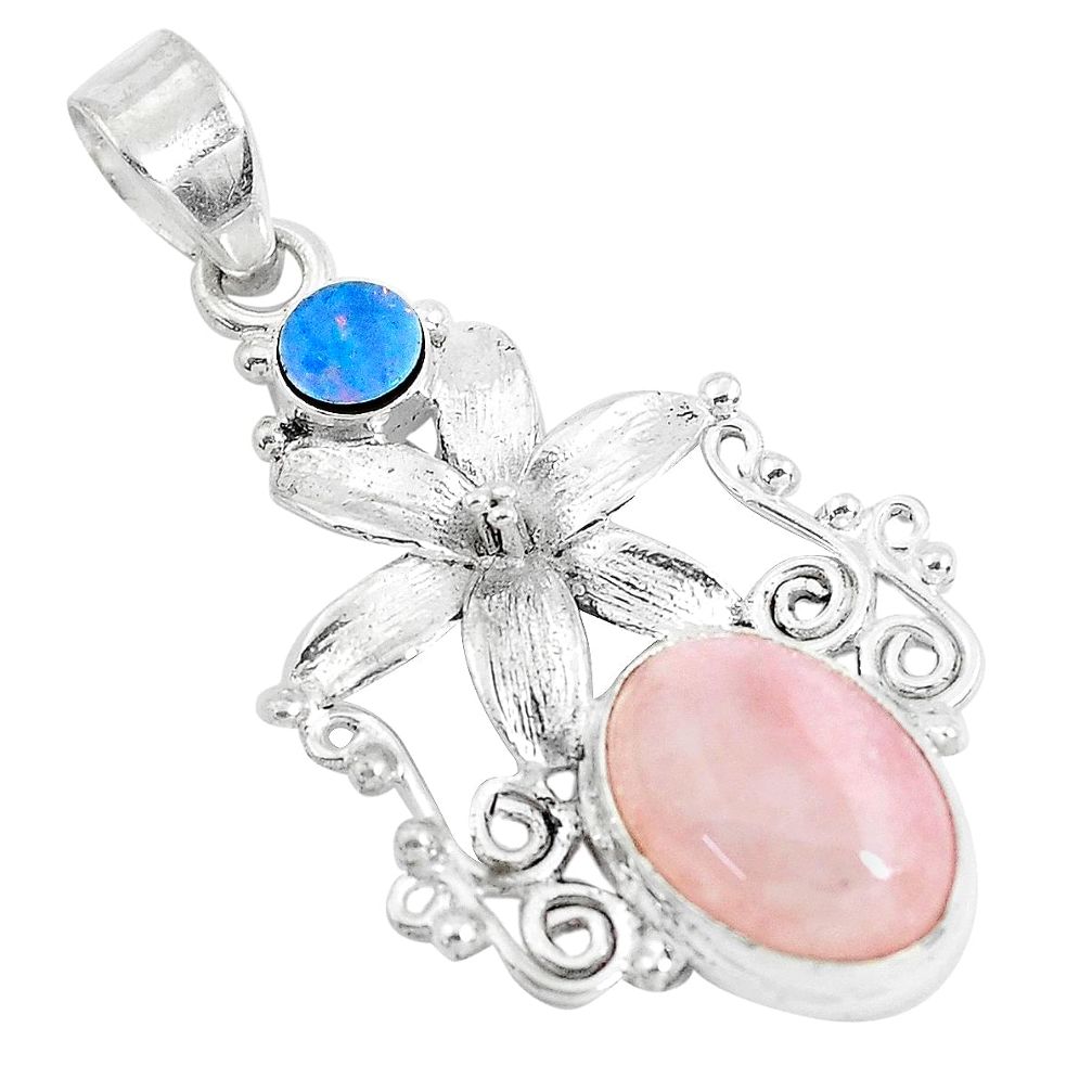 6.80cts natural pink morganite 925 sterling silver flower pendant jewelry d31254
