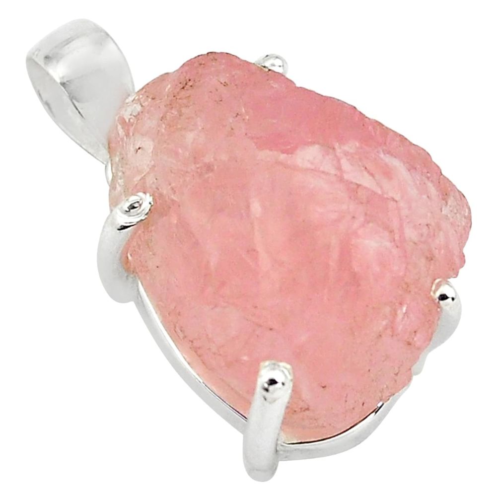 21.53cts natural pink morganite rough 925 sterling silver pendant jewelry p79801