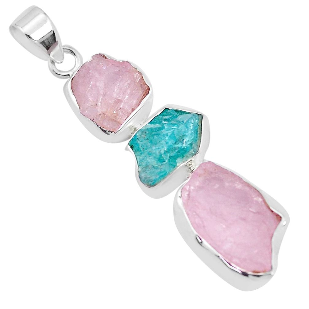 15.39cts natural pink morganite rough apatite rough 925 silver pendant p35163