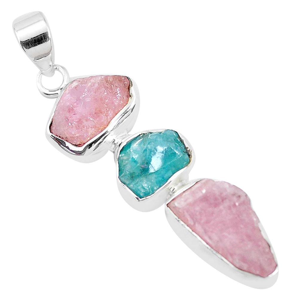 14.90cts natural pink morganite rough apatite rough 925 silver pendant p35165