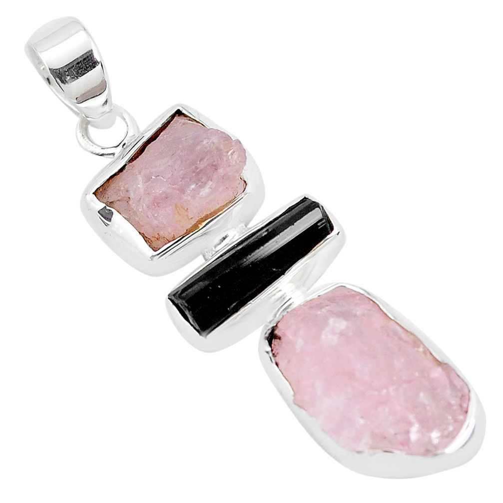 13.85cts natural pink morganite rough tourmaline rough 925 silver pendant p35143