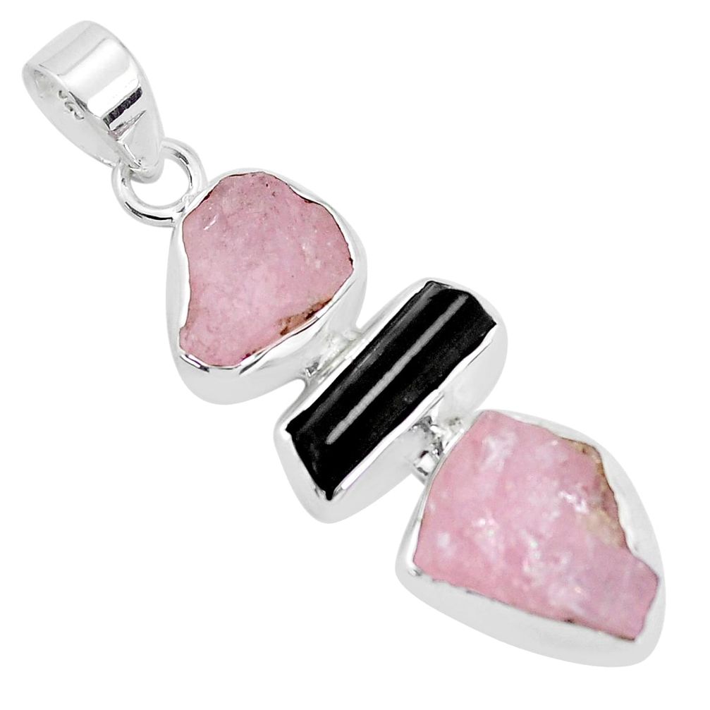 13.55cts natural pink morganite rough tourmaline rough 925 silver pendant p35198