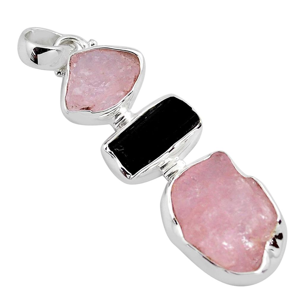 15.65cts natural pink morganite rough tourmaline rough 925 silver pendant p88016