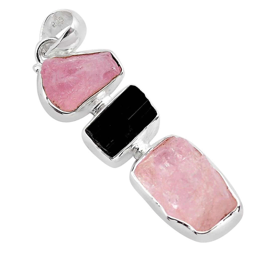 17.57cts natural pink morganite rough tourmaline rough 925 silver pendant p88021