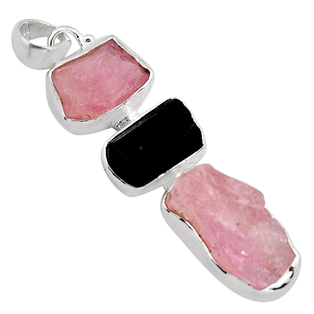 21.48cts natural pink morganite rough tourmaline rough 925 silver pendant p88038