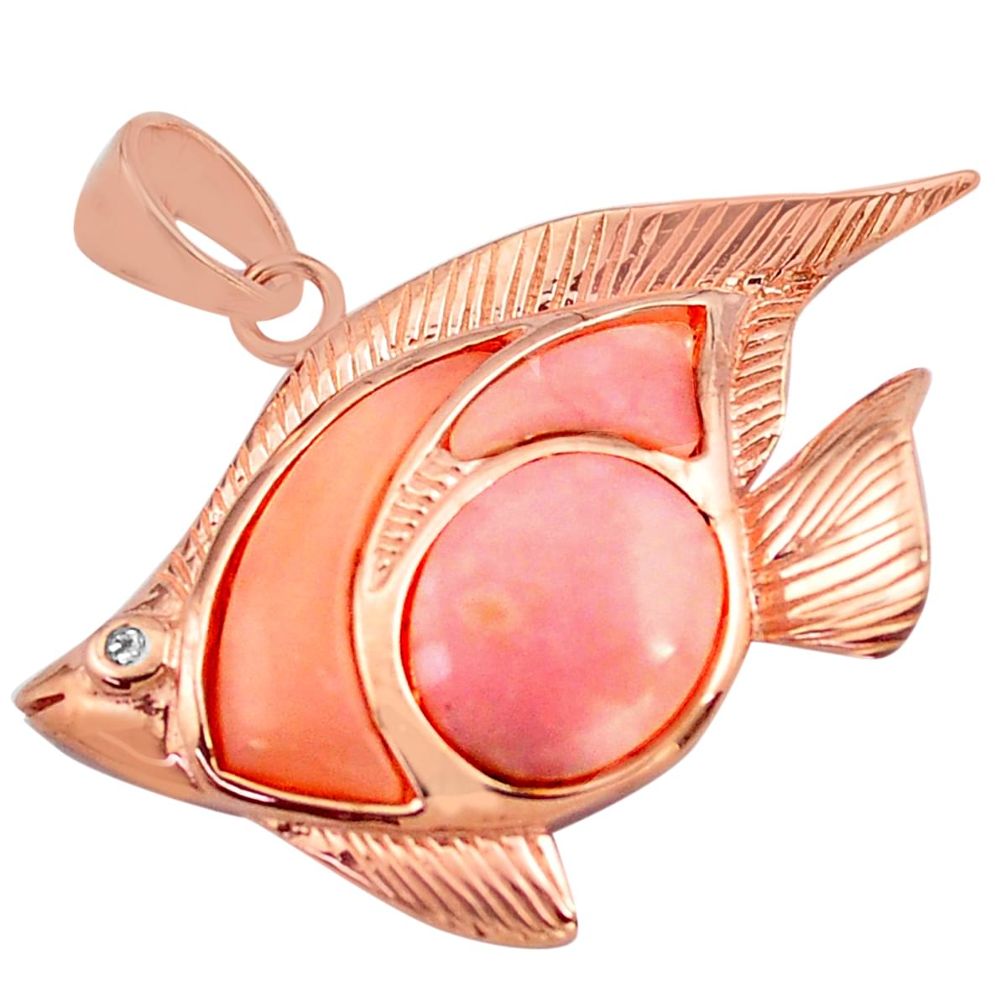 6.03cts natural pink opal 925 sterling silver 14k rose gold fish pendant c4370