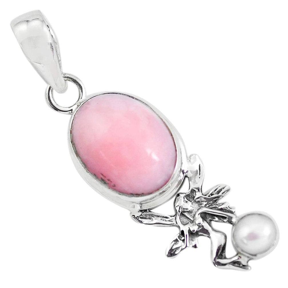 11.44cts natural pink opal pearl 925 silver angel wings fairy pendant p55392