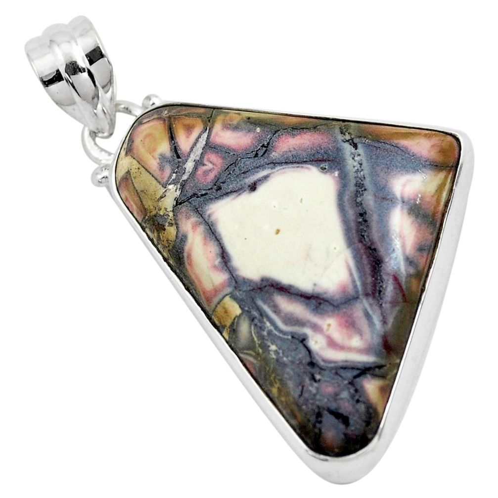 22.59cts natural pink porcelain jasper (sci fi) fancy 925 silver pendant p41145