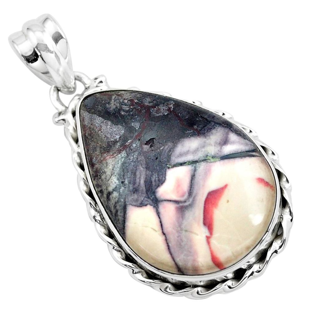 17.22cts natural pink porcelain jasper (sci fi) pear 925 silver pendant p41148