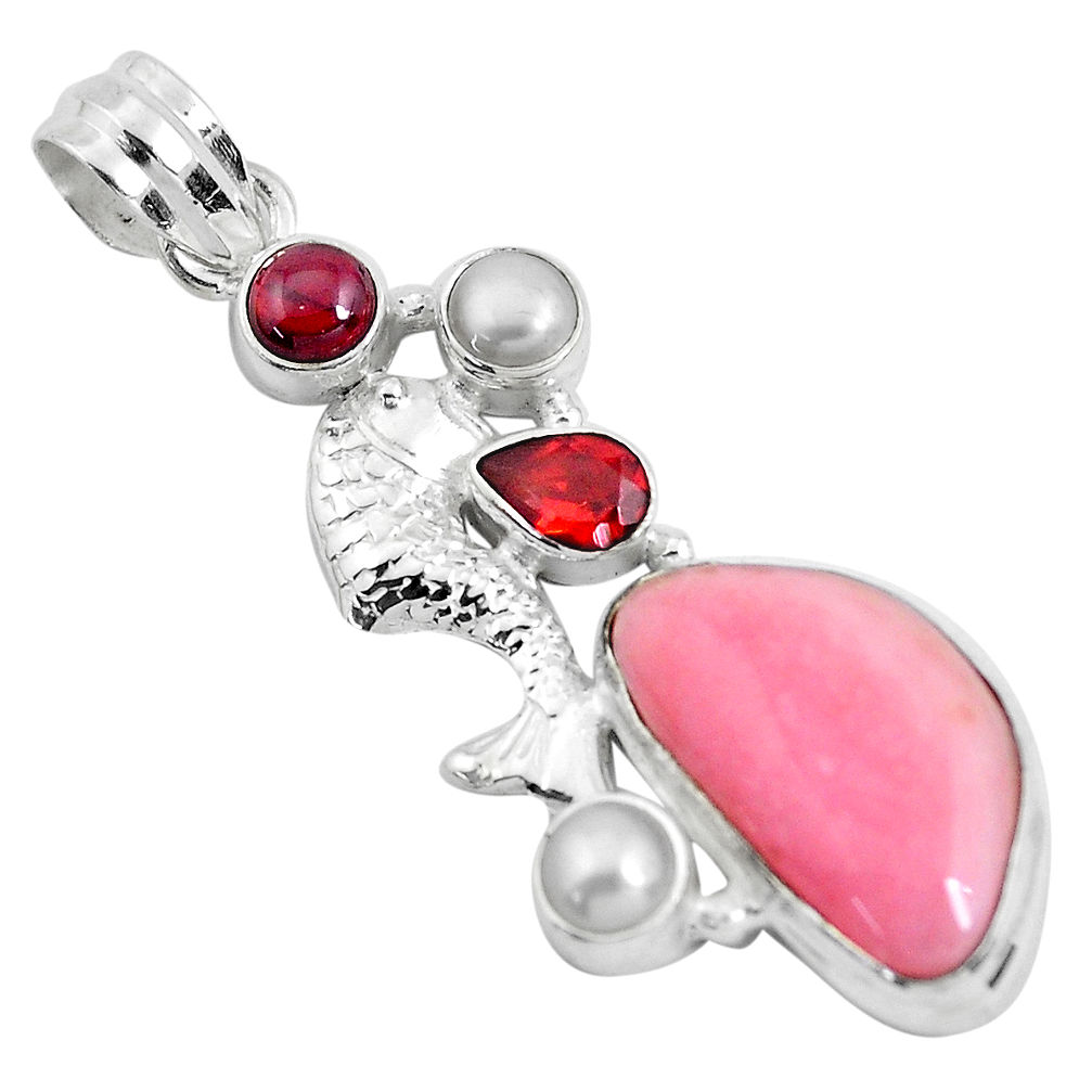 16.46cts natural pink rhodochrosite inca rose 925 silver fish pendant d31038