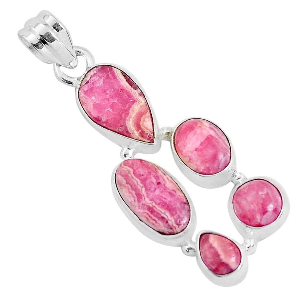 13.36cts natural pink rhodochrosite inca rose 925 silver pendant jewelry p34284