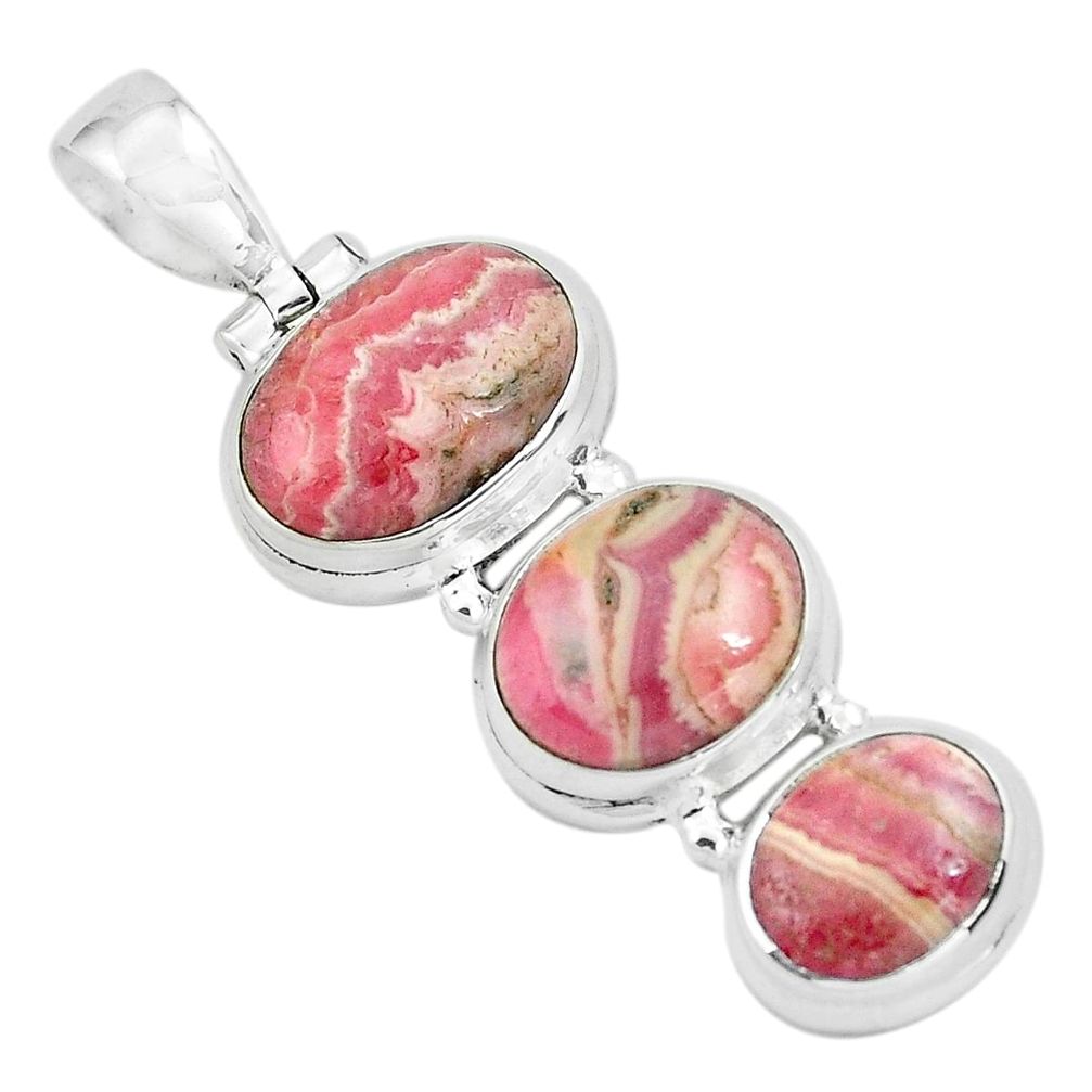 15.69cts natural pink rhodochrosite inca rose 925 silver pendant p67461