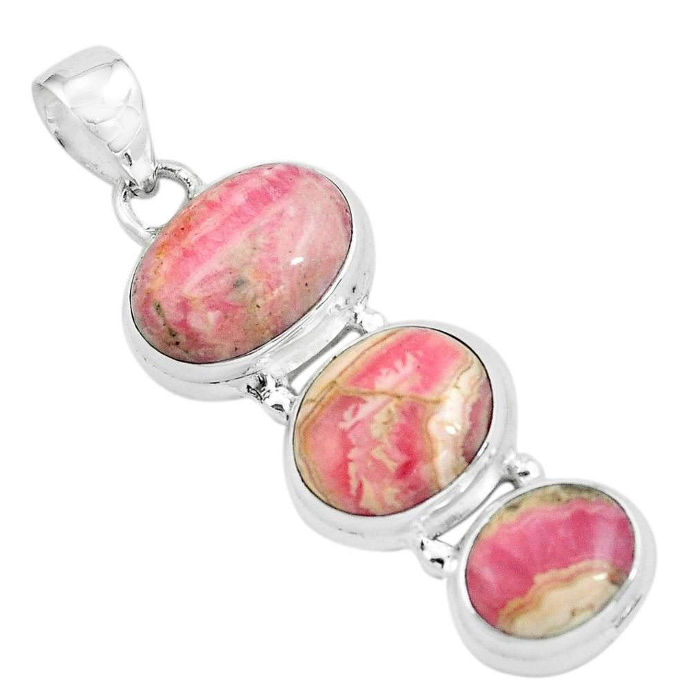 15.26cts natural pink rhodochrosite inca rose 925 silver pendant p67463