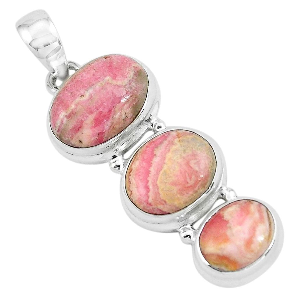 15.67cts natural pink rhodochrosite inca rose 925 silver pendant p67472