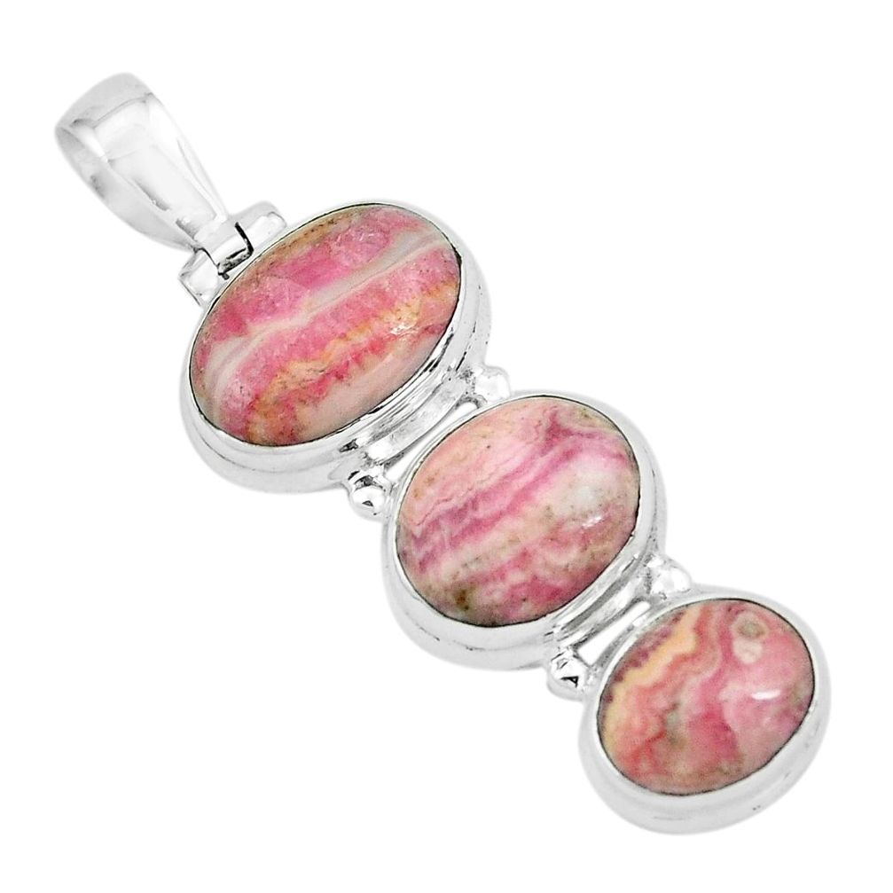 15.71cts natural pink rhodochrosite inca rose 925 silver pendant p67478