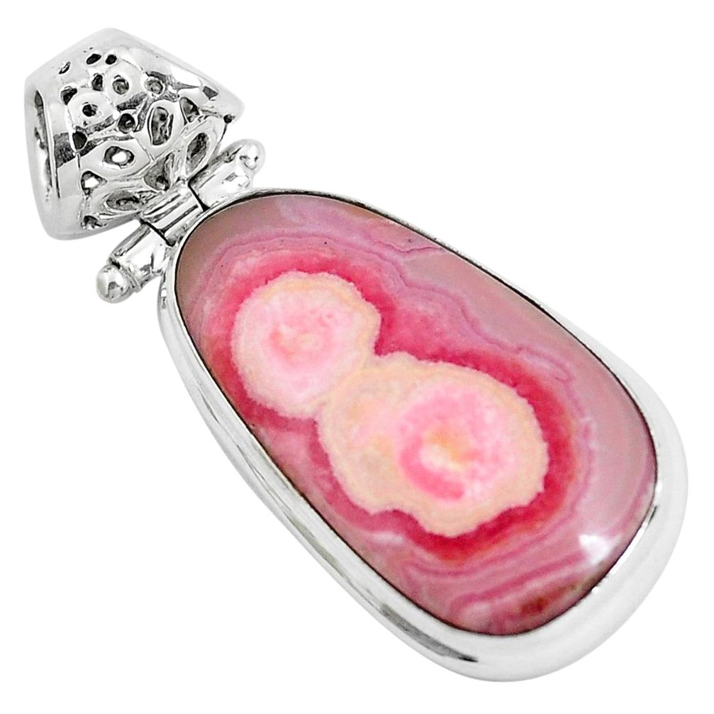 19.72cts natural pink rhodochrosite stalactite fancy 925 silver pendant d31135