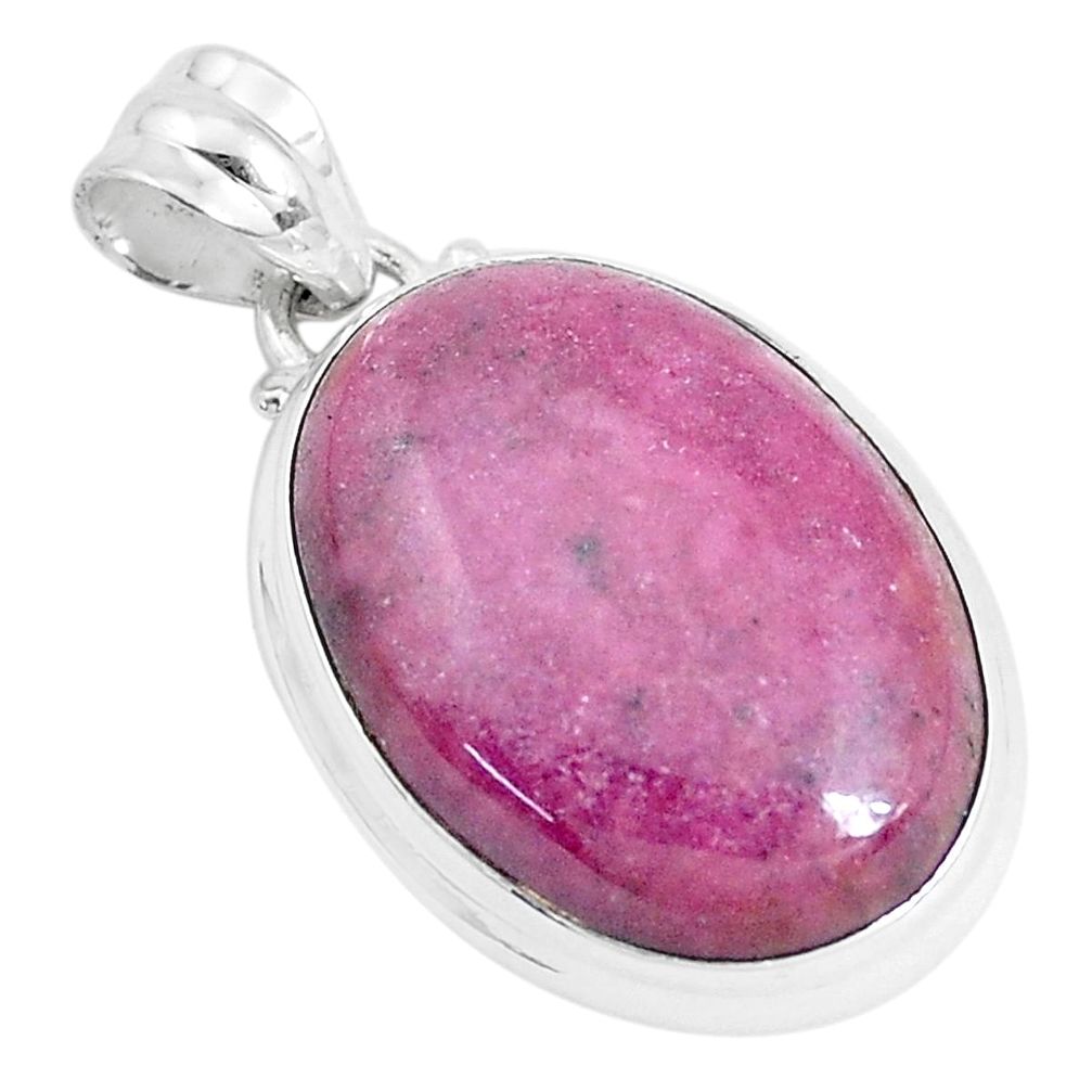 29.34cts natural pink rhodonite in black manganese 925 silver pendant p47561